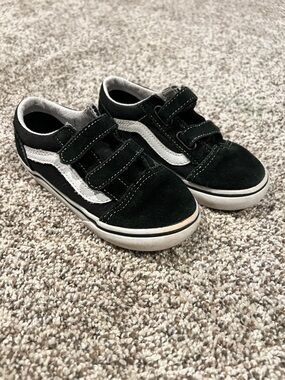 Vans Black and White Kids Velcro Skate Sneakers